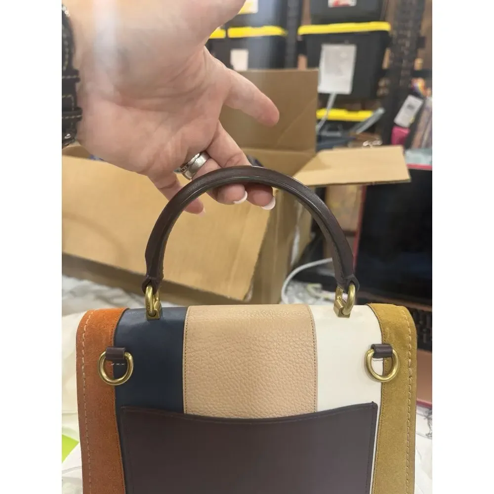 B3-003 Preloved Coach Parker Top Handle with Patchwork Oxblood Leather Bag 76084
